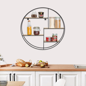 Su misura nero rustico rotondo metallo decorazione <span class=keywords><strong>per</strong></span> la casa unità di stoccaggio scaffale in legno <span class=keywords><strong>per</strong></span> la visualizzazione a parete <span class=keywords><strong>scaffali</strong></span> - Product Image 6