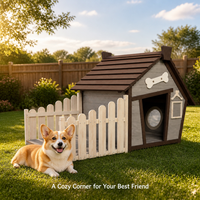 Nichoir en bois pour chien avec patio clôturé, abri extérieur, toit incliné résistant aux intempéries, cour ventilée pour petits chiens, logo personnalisé OEM