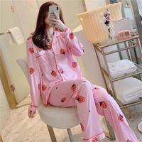 Pyjama coréen décontracté pour femme, ensemble deux pièces en soie de lait à imprimé floral, manches longues, avec poches, pour l'été, vente en gros