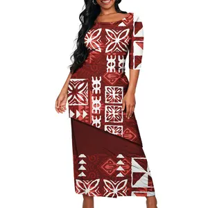 Polynesische Tribale Samoan Print Custom Dames Elegante Damesjurk Azië & Pacific Eilanden Kleding Samoa Puletasi Sets 2024