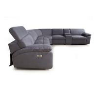 Canapé modulaire inclinable en tissu gris foncé, canapé en forme de L avec console et porte-gobelets pour salon