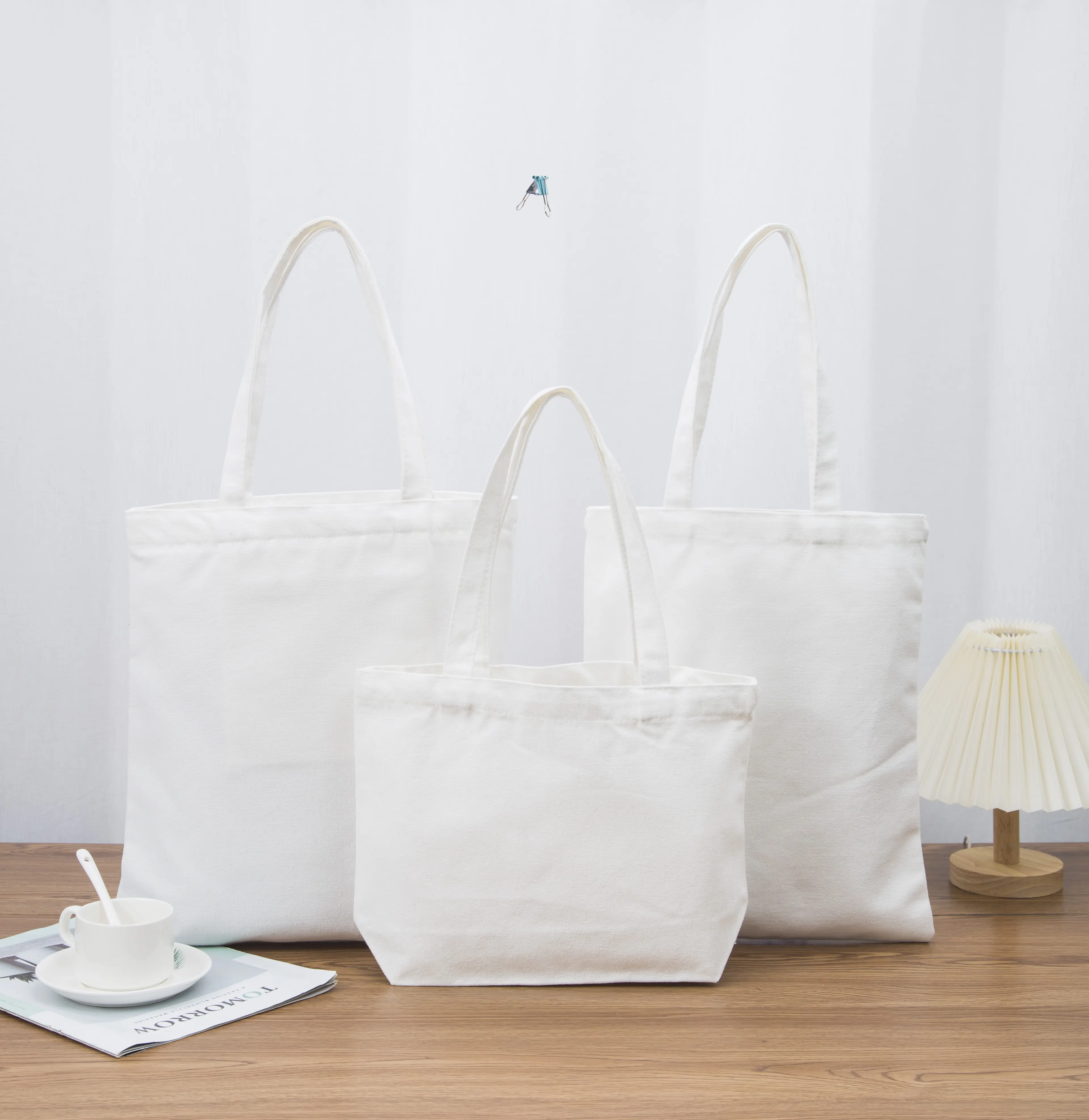 Environment-friendly Factory Foldable 12oz Shopper Bag Blank Cotton Canvas Large Custom Tote Shopping Bag
