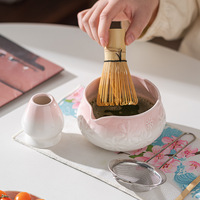 Ensemble d'accessoires pour bol à matcha coloré de style japonais, fouet, support, 6 pièces, coffret cadeau, ensemble de bols à thé en céramique pour café