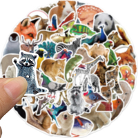 50 autocollants en PVC imperméables à thème animalier de dessin animé, autocollants décoratifs DIY pour ordinateur portable, bagages, adolescents et adultes, cadeau
