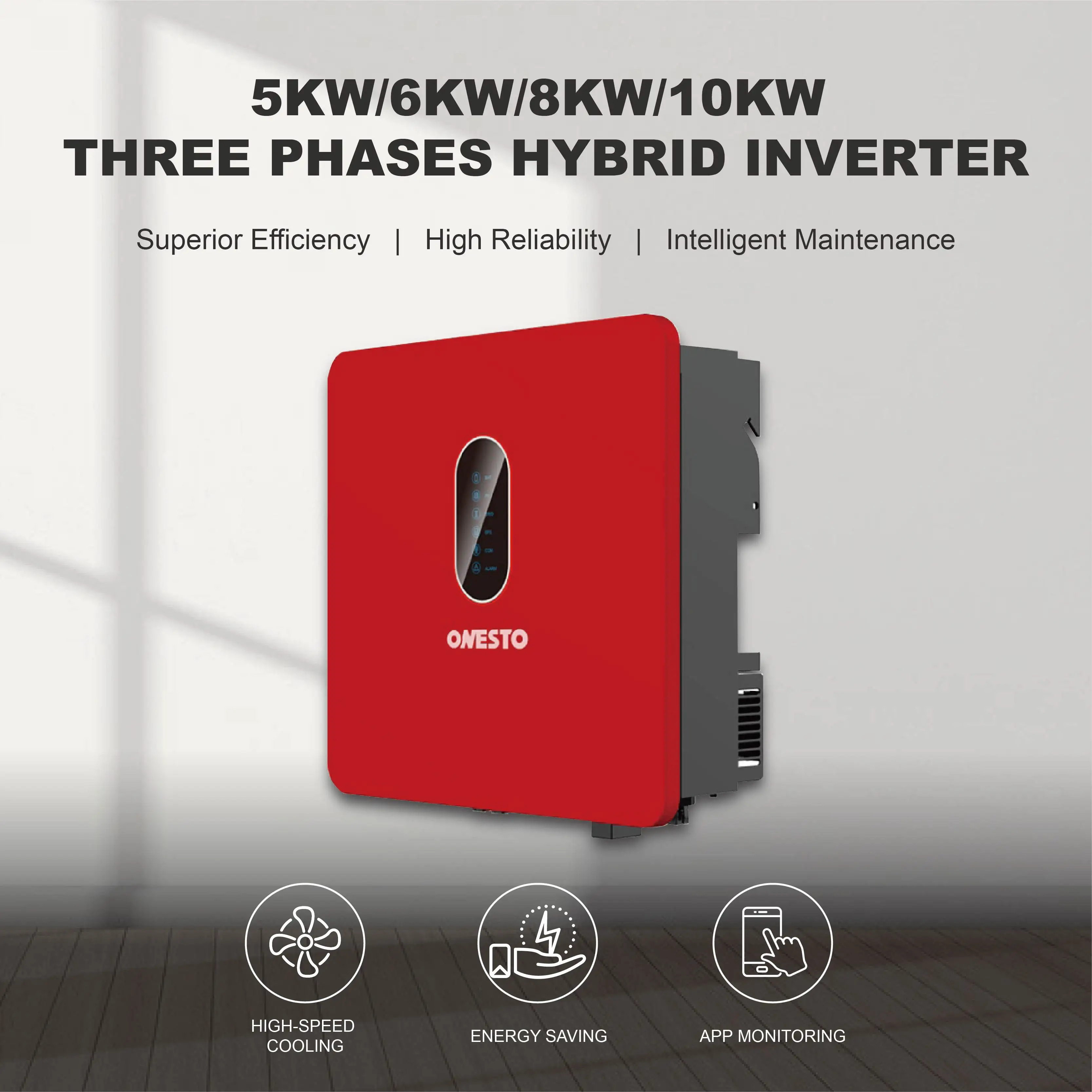 Onesto inverter tenaga surya, inverter solar hibrida 5kW 6KW 8KW 10KW dengan fungsi paralel 3 fase