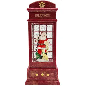 Rote wirbelnde Glitzer Kristall Weihnachten Schnee Telefonzelle Santa Weihnachten Wasser LED Laterne für Home Decoration und Geschenk