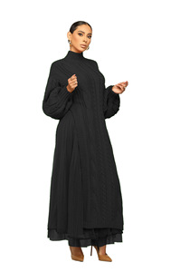 Robes pull d'hiver de haute qualité femmes pull en maille décontracté Patchwork à manches longues robes tricotées longues pour dames - Product Image 6