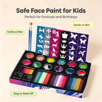 Kit complet de peinture pour le visage et le corps avec pochoirs, pinceaux, bâtons de peinture arc-en-ciel pour Halloween, carnaval, fête, cosplay, maquillage