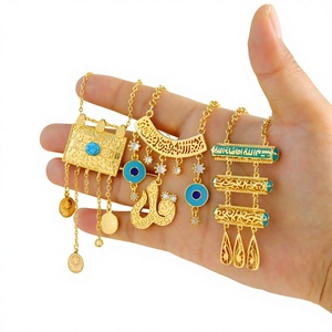 Collana con Ciondolo in Ottone Placcato Oro e Turchese, Gioielli Islamici Vintage con Occhio Turco per Donna, Vendita all'Ingrosso - Product Image 3