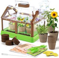 Rumah Kaca Anak & Kit Penanaman Bunga dengan Irigasi & Lampu Tanam yang Ditingkatkan, Sempurna untuk Berkebun Anak, Pot Bunga Hijau Tenaga Surya