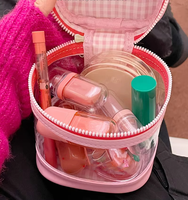 Trousse de Maquillage Portable avec Fermeture Éclair, Pochette Cosmétique Transparente pour Femme, Idéale pour Voyage, Étui de Toilette avec Poignée et Lettre