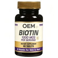 Comprimés de biotine en marque blanche OEM, 60 unités, 1000 µg, complément alimentaire