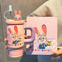 Bouteille isotherme et thermos en céramique grande capacité, motif dessin animé, avec couvercle, poignée et paille, idéale pour cadeau de Noël