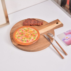 Tabla de Pizza Redonda de Madera de Acacia, Tabla de Cortar de Madera Maciza, Plato para Desayuno con Asa, Bandeja para Servir Filetes - Product Image 1