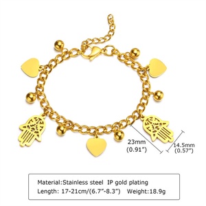 สร้อยข้อมือปรับได้รุ่นใหม่ยอดนิยม ไม่ลอกสี ชุบทอง 18k พร้อมจี้รูปมือฮัมซา - Product Image 5