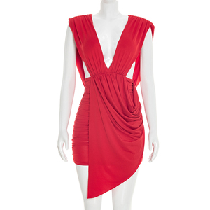 Viviblook D26DS053 Women Spring Summer Dresses New Elegant Sexy Deep V-Sleeveless Hollow Pleated <b>Mini</b> Party Dress - Product Image 1