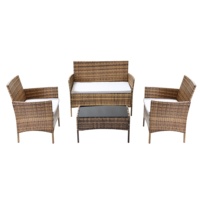 Juego de Sofá y Mesa de Centro de Mimbre de Ratán, Estilo Moderno, Portátil, Convertible, Altura Ajustable, con Cojines, Muebles para Sala de Estar