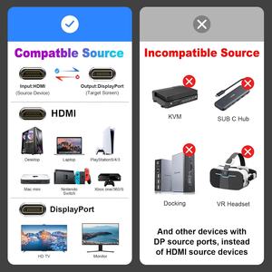 Adaptateur <span class=keywords><strong>HDMI</strong></span> vers <span class=keywords><strong>DisplayPort</strong></span> SYONG actif 4K 60Hz, convertisseur mâle vers femelle avec circuit intégré pour PS4, PS5, Raspberry Pi, Xbox One, PC, ordinateur portable - Product Image 6