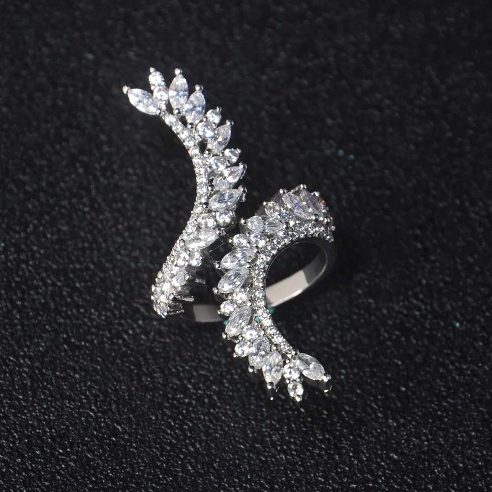 Exquisite trendy leaf jewelry manufacturer Popular Handmade diamond free size adjustable size zircon rings for women's finger