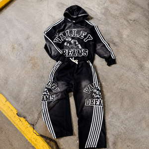 Men 3-Stripes Double Hood Tracksuit Adult XXXL Unisex <strong>Jogger</strong> Jumper Set Embroidered Rhinestone Knit Sweatsuit for Daily Lounge - Product Image 2