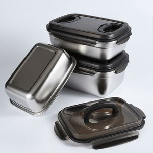 Boîte à lunch de cuisine, boîte alimentaire pour réfrigérateur, boîte de conservation en acier inoxydable 304 de qualité alimentaire, hermétique, empilable, avec couvercle noir - Product Image 3