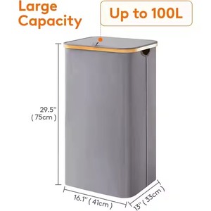 <span class=keywords><strong>Cesto</strong></span> Portabiancheria Pieghevole con Coperchio in Bambù e Manici per Vestiti Sporchi - Product Image 2