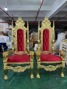 Sillas Trono para Bodas, Cumpleaños, Fiestas y Eventos, Sillas Trono del Rey y la Reina Doradas de Cuero Blanco con Marco Dorado - Product Image 5