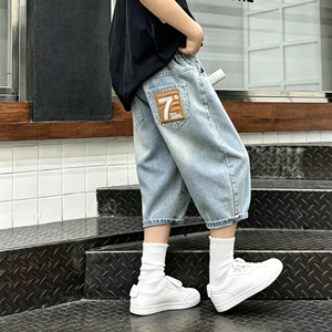 Shorts en jean légers brodés taille haute pour garçons, nouvelle collection été 2026, tendance pour les plus âgés - Product Image 1