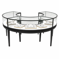 Comptoir de présentation de bijoux rond sur mesure avec vitrine incurvée en verre et éclairage LED pour mobilier de magasin de bijouterie