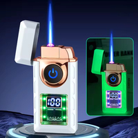 Briquet à lampe de poche intégré gaz-électrique à double flamme, corps en métal avec lampe à LED, design classique