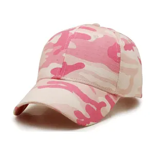Venta al por mayor rojos de camuflaje sombrero-Material de poliéster de calidad OEM con estampado de camuflaje rosa, gorra de béisbol de 6 paneles y sombrero para mujer