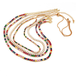 NZ1010 Fashion Sparkly Bling Jewelry Dainty Classic Gold Minimalist <strong>Rainbow</strong> CZ Diamond Tennis Chain Choker <strong>Necklace</strong> - Product Image 1