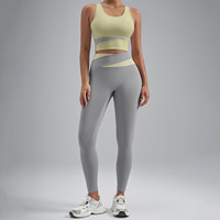 Ensemble de yoga 2 pièces pour femme, colorblock, soutien-gorge de sport dos nageur à col en U, leggings taille haute effet push-up colorblock, tenue de sport et fitness