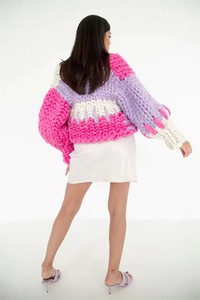 Maglioni uncinetto a manica lunga personalizzati all'ingrosso <span class=keywords><strong>cardigan</strong></span> da <span class=keywords><strong>donna</strong></span> in maglia Jacquard oversize - Product Image 4