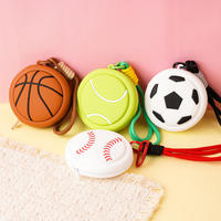 Porte-monnaie en silicone en forme de ballon de basket, de football, de tennis ou de baseball, mini portefeuille à fermeture éclair avec mousqueton pour petits objets