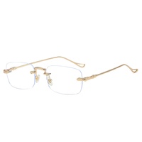 Inspiré sans monture en métal montures carrées à la mode Anti-lumière bleue lunettes pour hommes femmes diamant visage plaine jante Gafas Brille Anteojos