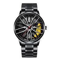 Montre à quartz A0908 pour homme, étanche, avec cadran rotatif 3D en acier, design sportif inspiré de la roue de voiture, 43 mm, simple, style moyeu de roue