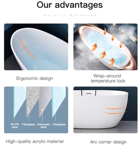 Nouvelle <span class=keywords><strong>baignoire</strong></span> autoportante ovale blanche en acrylique, design moderne pour immersion profonde, <span class=keywords><strong>fond</strong></span> <span class=keywords><strong>plat</strong></span>, sans remous, pour usage hôtelier - Product Image 3