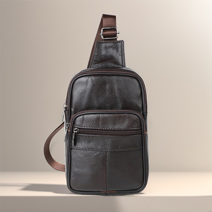 Genuine Leather Crossbody <b>Bag</b> Men's Chest <b>Bag</b> Multi Functional Solid Color Wear Resistant Shoulder <b>Bag</b> Everyday Outfits - Product Image 1