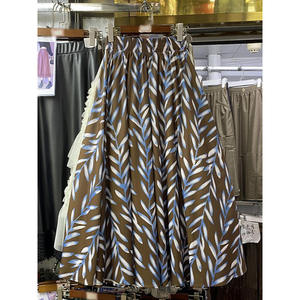 Falda acampanada con estampado Retro para mujer, cintura alta, dobladillo grande ajustado, estilo informal para reducir la edad para la temporada de otoño - Product Image 1