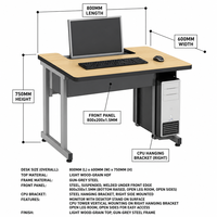 Bureau informatique avec support CPU suspendu, panneau de modestie en acier, 800x600x750mm, robuste, pour projets gouvernementaux et scolaires