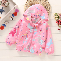 Cartoon-Muster Mädchen-Dünnjacke für Frühling/Herbst Westlicher Stil Kapuzenjacke mit Reißverschluss Kurze Outdoor-Windjacke Weich Beschichtet