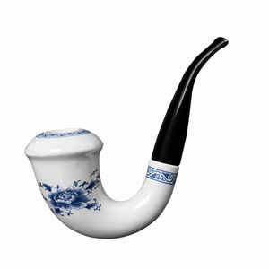 Ceramic Tobacco Pipe Bent Type Traditional Style With Blue Floral Design For Smoking - Product Image 1