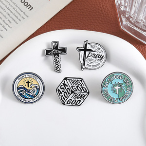 Demandez à Turst Dieu Épingles en émail Forme de croix Religieux <span class=keywords><strong>Ne</strong></span> vous inquiétez pas Dieu soit avec vous Broches Revers Émail doux Badge - Product Image 3