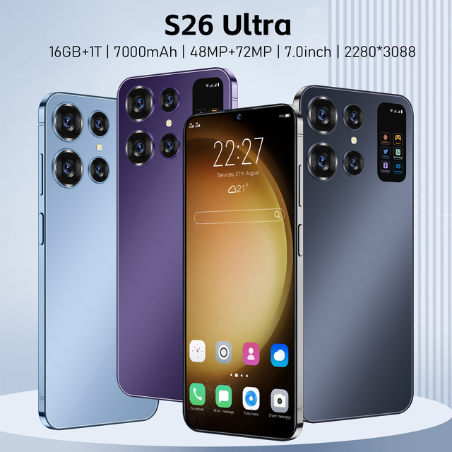 DropScreen Flagship S26 Ultra 5G Smartphone 7.0 Inch 2280x3088 HD 90Hz Screen Snapdragon 8 Gen2 16GB+1TB 7000mAh 48MP+72MP
