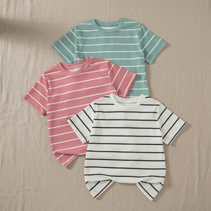 Lot de 3 T-shirts décontractés pour filles Ruixing, à manches courtes, col rond, imprimé uni, ourlet à franges, en polyester, Printemps/Été - Product Image 2