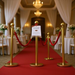 Postes de Acero Inoxidable para Control de Multitudes, 37 Pulgadas de Altura, Cuerda de Terciopelo Rojo, Punta de Bola Dorada para Bodas - Product Image 2