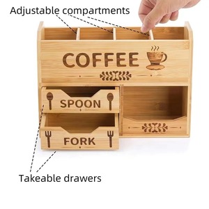 Wooden <b>Coffee</b> Station Storage Rack With Drawers For <b>Spoon</b> Fork And <b>Coffee</b> Bags Multipurpose Desktop Organizer Natural Wood Color - Product Image 3