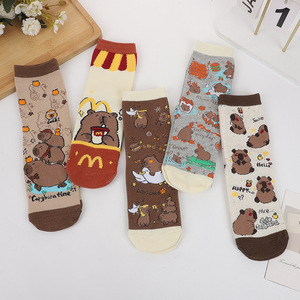 Женские вязаные хлопковые носки с мультяшным медведем в клетку, антибактериальные, оптом - Product Image 1