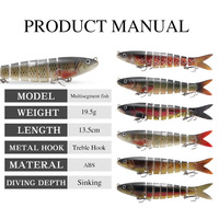 Leurre pour poissons minnow 13,5 cm/19,5 g, multi-segments, huit sections, leurres durs pour poissons, leurres articulés pour la pêche en mer, leurres d'eau douce